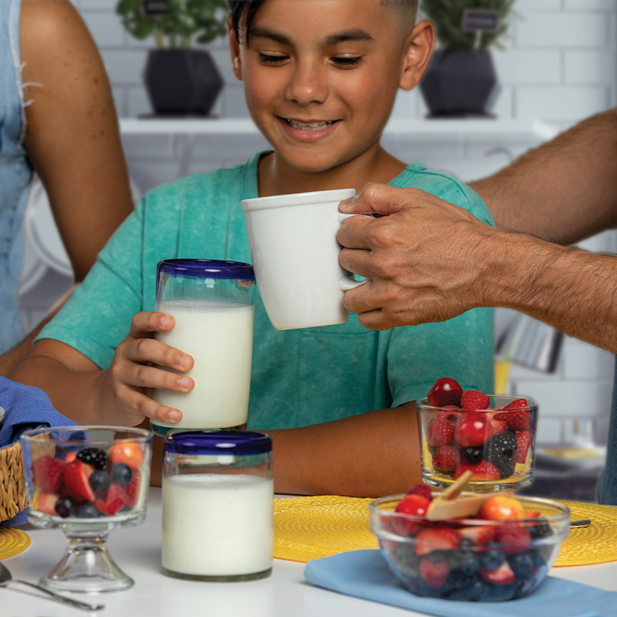 Family drinking milk