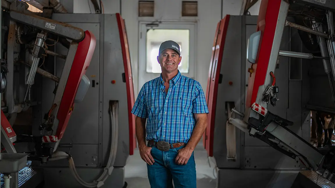 Will Collier in his fully-automated robotic milking barn at T&K Dairy.